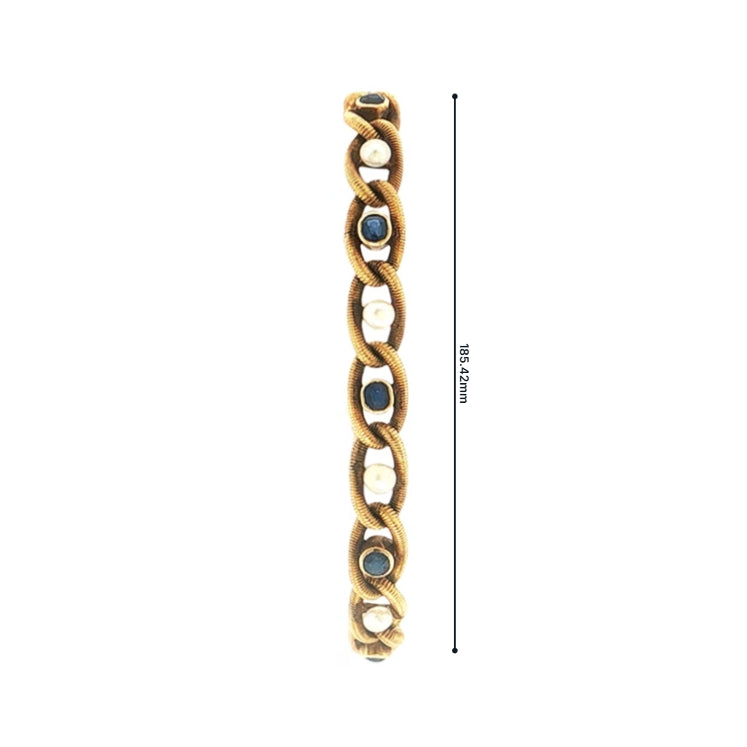Sapphire and Pearl Curb Spring Link Bracelet Weighing 11g in 18ct Yellow Gold
