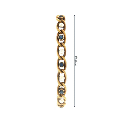 Sapphire and Pearl Curb Spring Link Bracelet Weighing 11g in 18ct Yellow Gold
