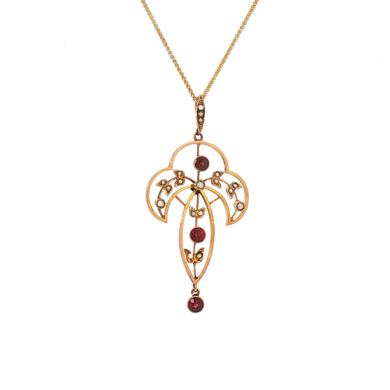 Victorian Garnet Drop Pendant in 9ct Yellow Gold