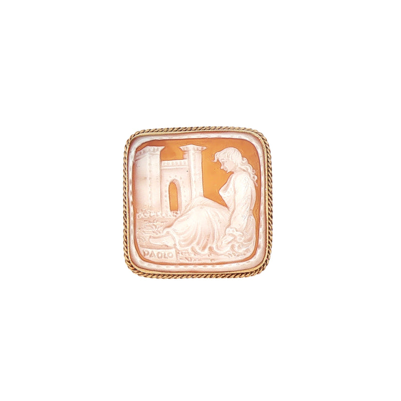 Vintage Carved Agate Cameo Brooch in 9ct Yellow Gold