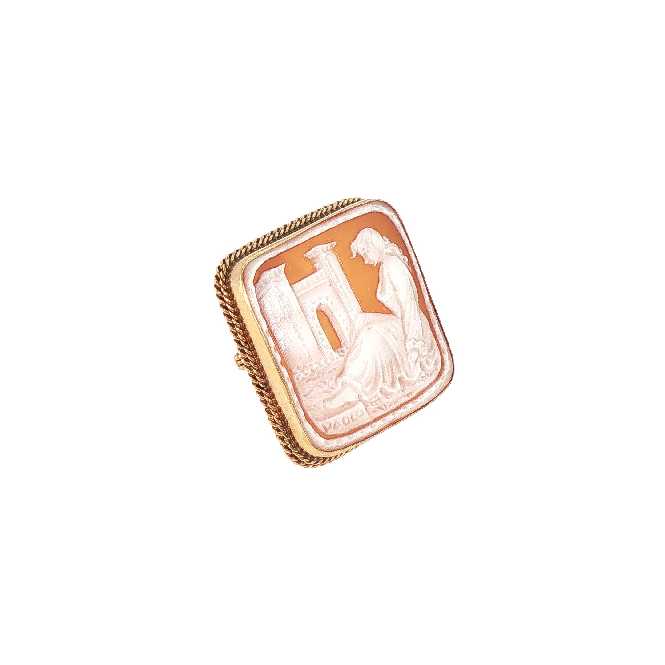 Vintage Carved Agate Cameo Brooch in 9ct Yellow Gold