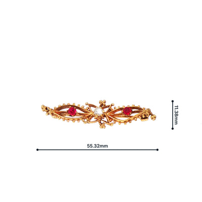 Vintage Natural Diamond and Ruby 3 Stone Bar Brooch in 9ct Yellow Gold