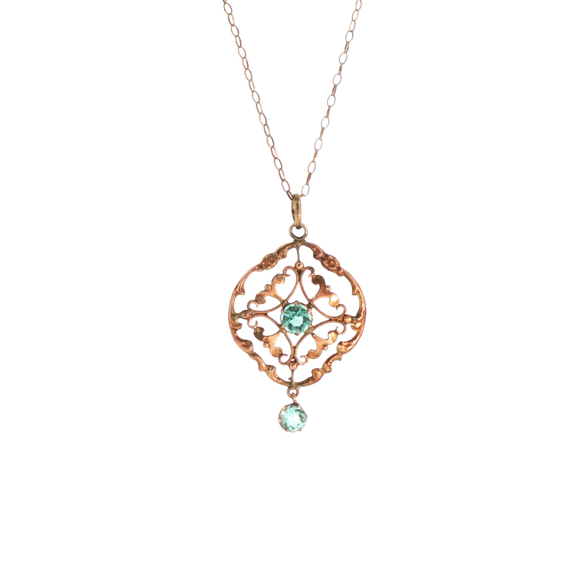 Vintage Blue Zircon Pendant with Chain in 9ct Yellow Gold