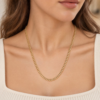 Vintage Cuban Link Chain Necklace in 9ct Yellow Gold