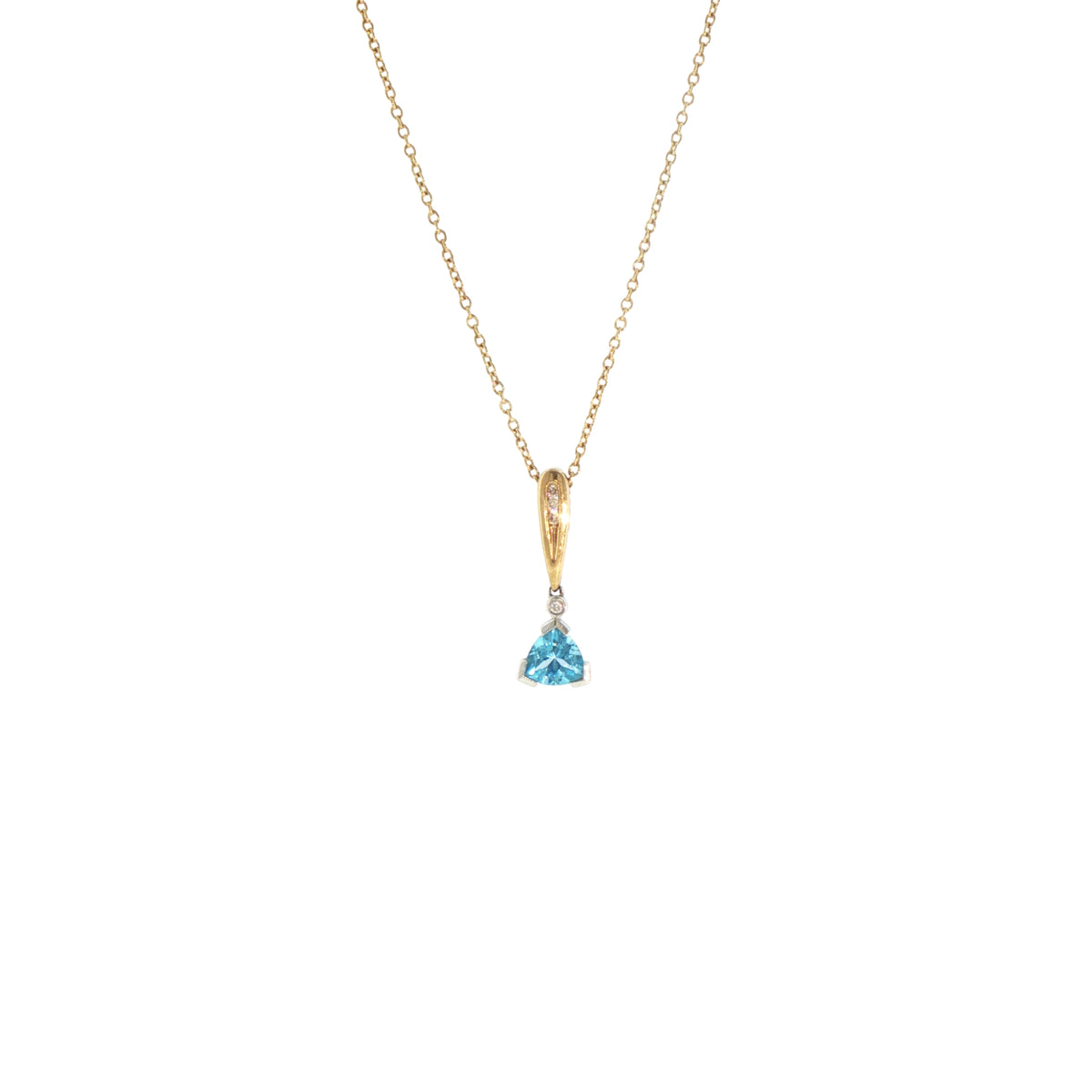 Vintage Blue Topaz and Natural Diamond Pendant on chain in 9ct Yellow Gold