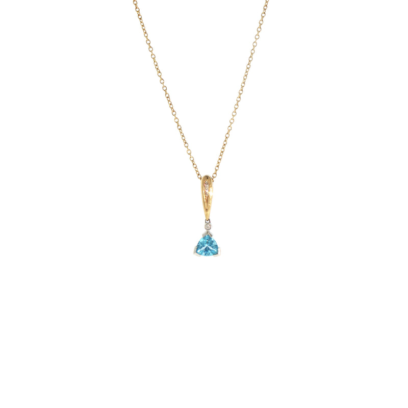 Vintage Blue Topaz and Natural Diamond Pendant on chain in 9ct Yellow Gold