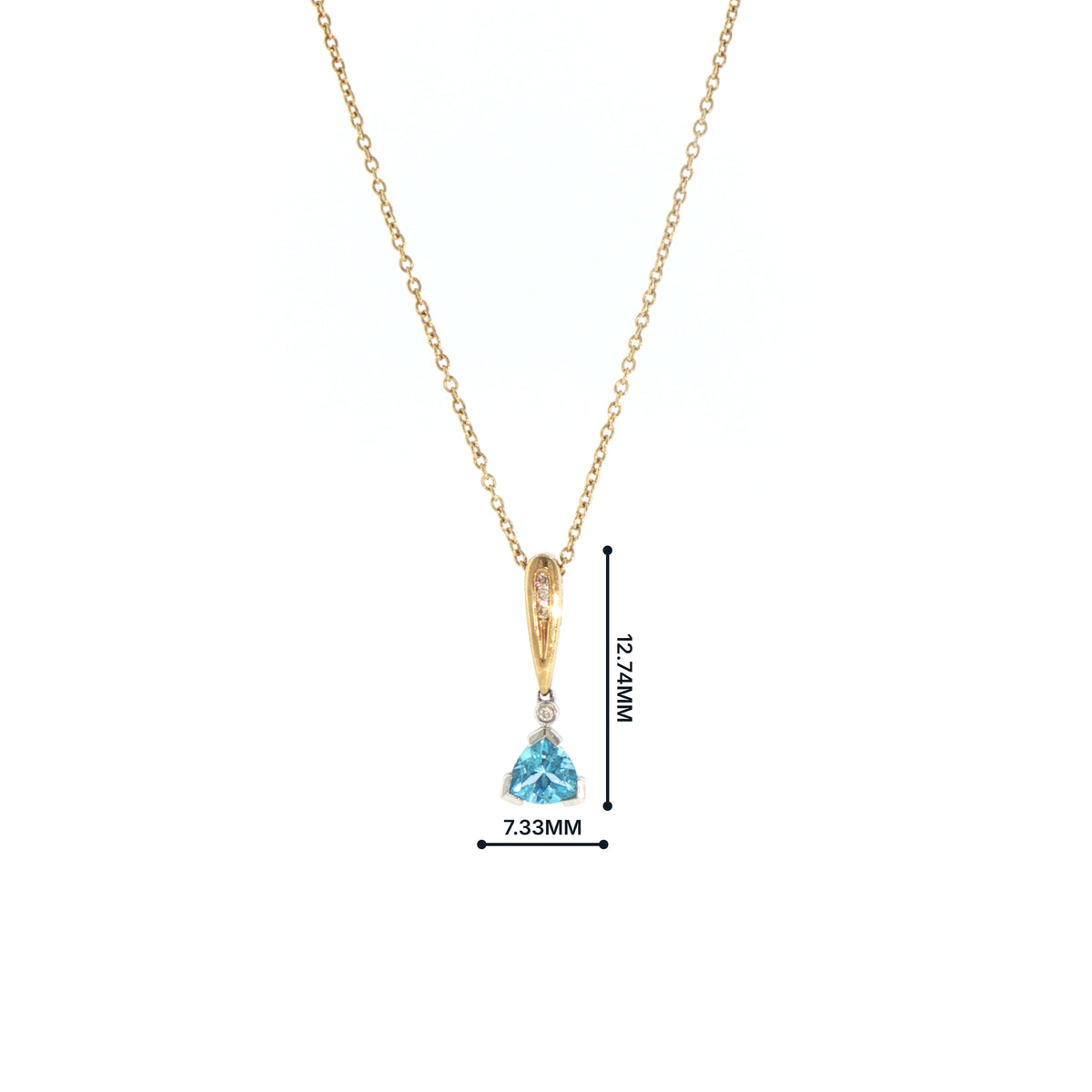 Vintage Blue Topaz and Natural Diamond Pendant on chain in 9ct Yellow Gold