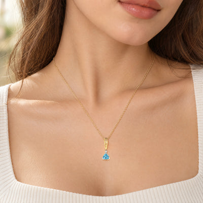 Vintage Blue Topaz and Natural Diamond Pendant on chain in 9ct Yellow Gold