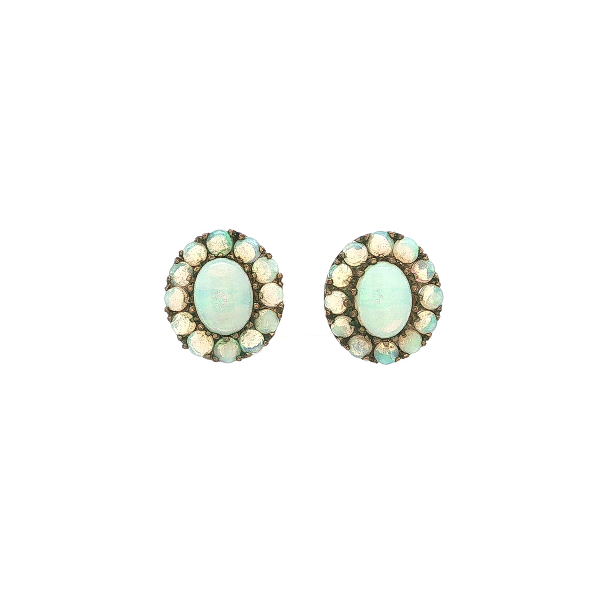 Vintage Natural Opal Cluster Earrings in 9ct Yellow Gold