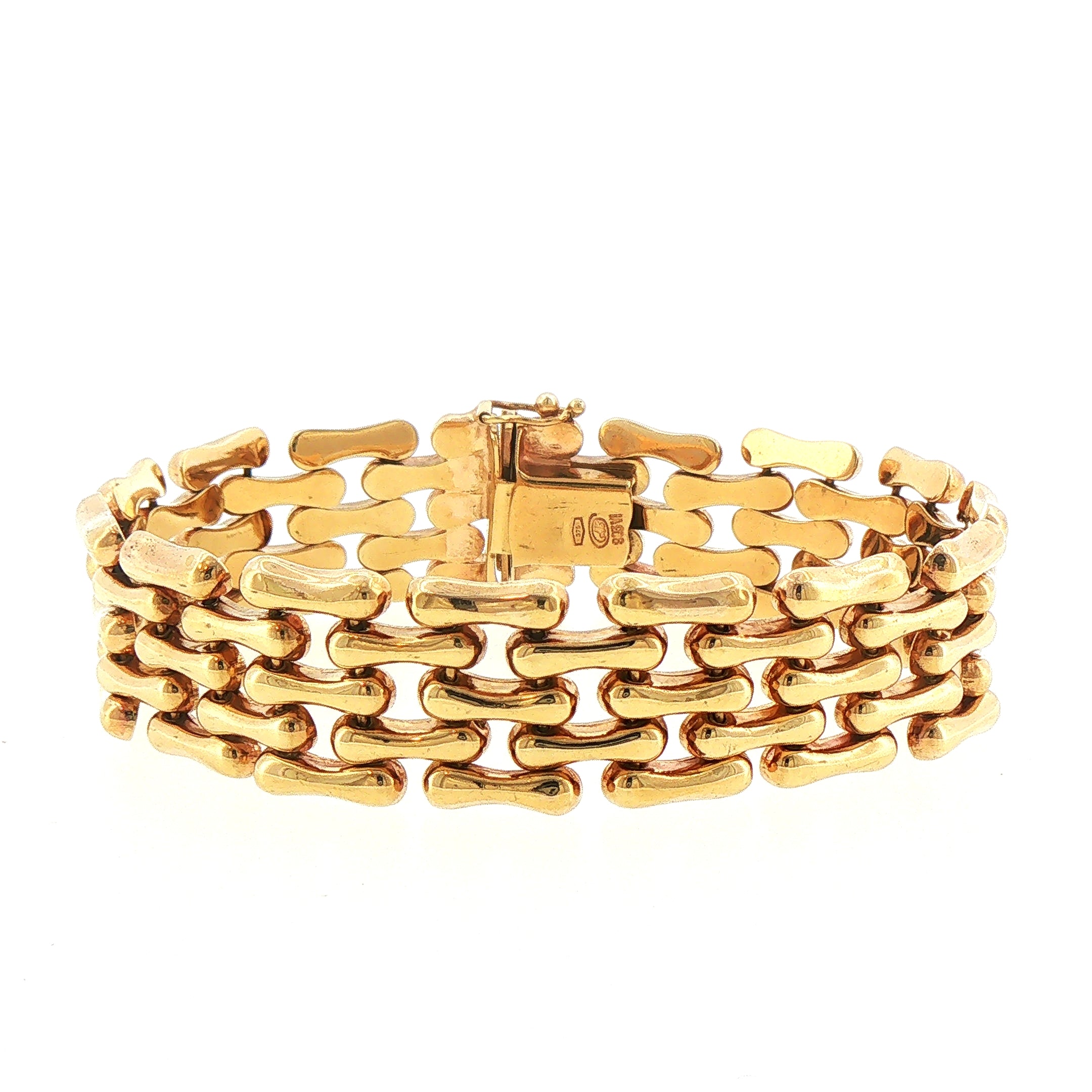 32.3g Vintage 5 Row Bracelet Bone Link set in 9ct Yellow Gold