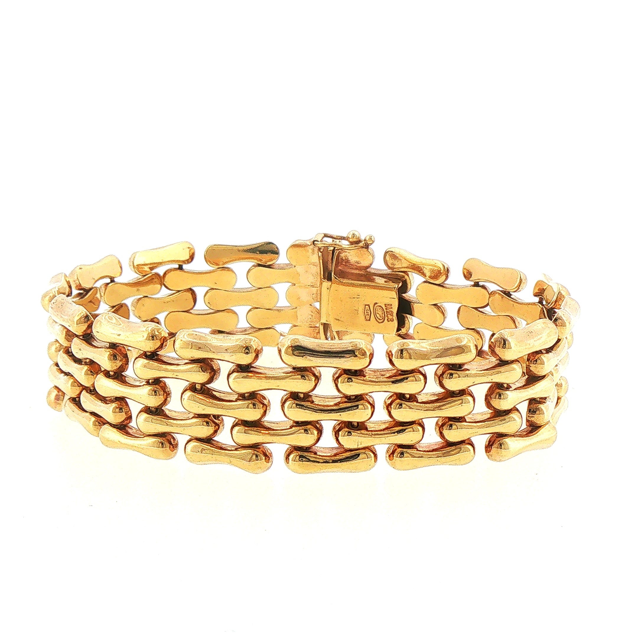 32.3g Vintage 5 Row Bracelet Bone Link set in 9ct Yellow Gold