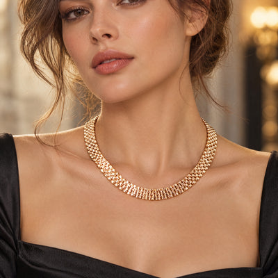 Vintage Woven Brick Link Chain Necklace in 9ct Yellow Gold