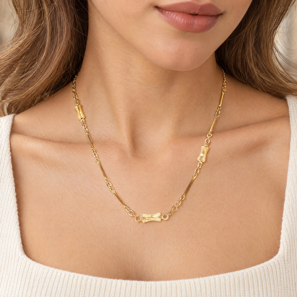 Vintage Bar and Tube Chain Necklace in 9ct Yellow Gold