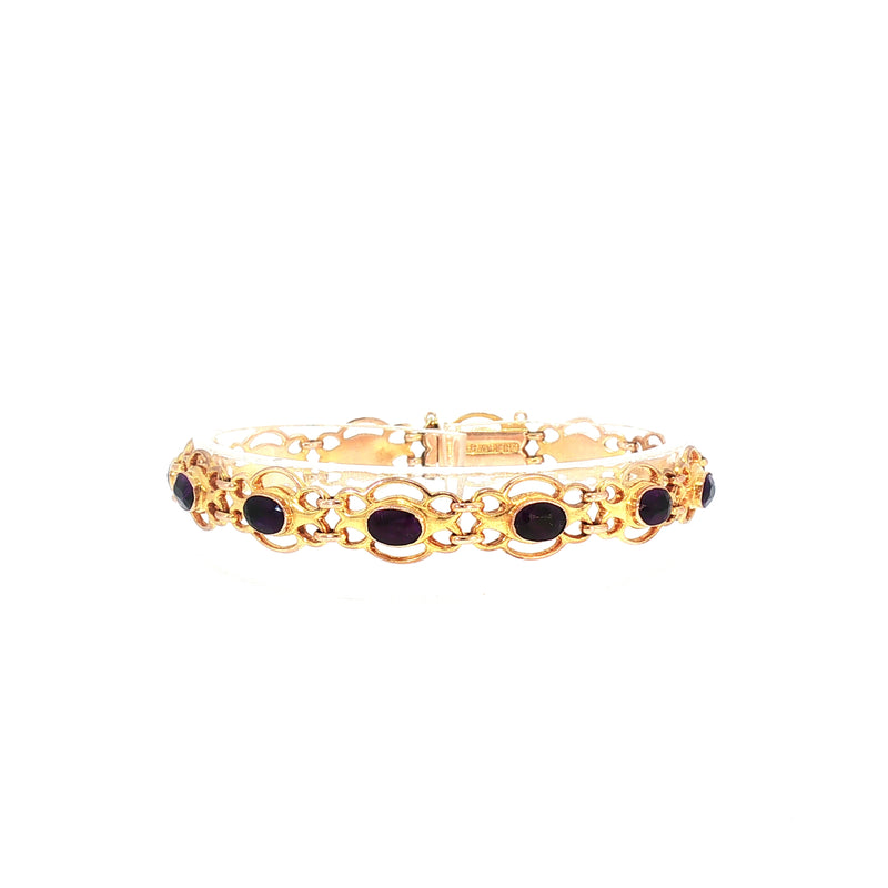 Vintage Oval Amethyst Bracelet in 9ct Yellow Gold