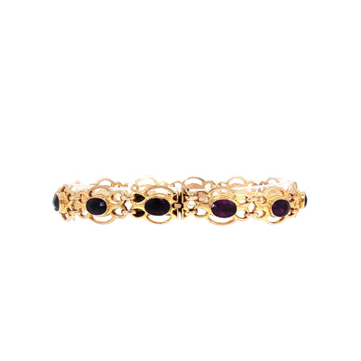 Vintage Oval Amethyst Bracelet in 9ct Yellow Gold