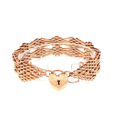 Vintage Wide Seven Bar Gate Bracelet in 9ct Rose Gold