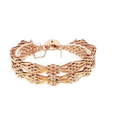 Vintage Wide Seven Bar Gate Bracelet in 9ct Rose Gold