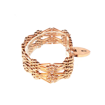 Vintage Wide Seven Bar Gate Bracelet in 9ct Rose Gold