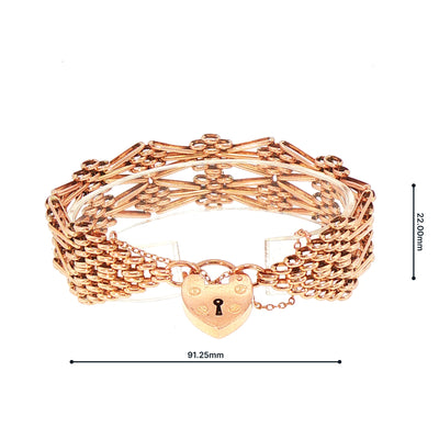Vintage Wide Seven Bar Gate Bracelet in 9ct Rose Gold