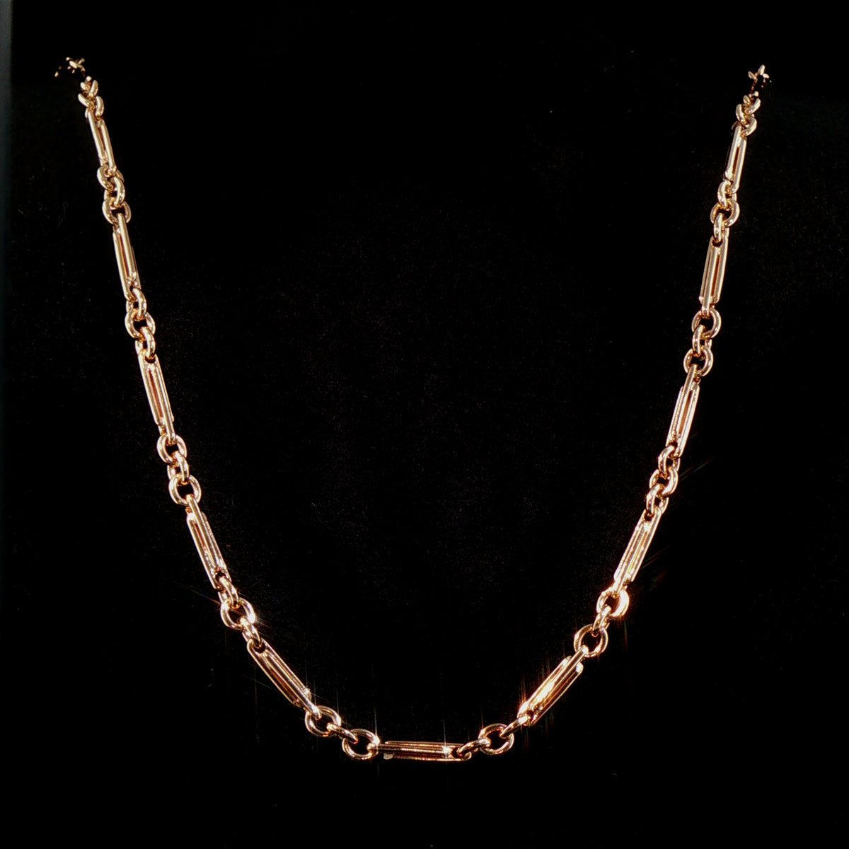 Vintage Trombone Link Chain Necklace in 9ct Rose Gold