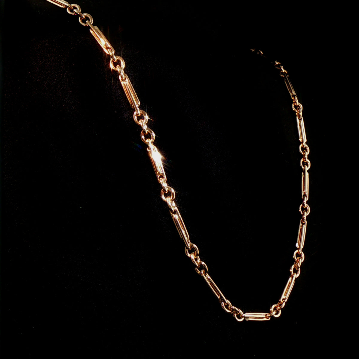 Vintage Trombone Link Chain Necklace in 9ct Rose Gold