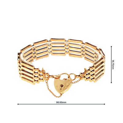 Vintage Five Bar Gate Bracelet with Padlock in 9ct Yellow Gold