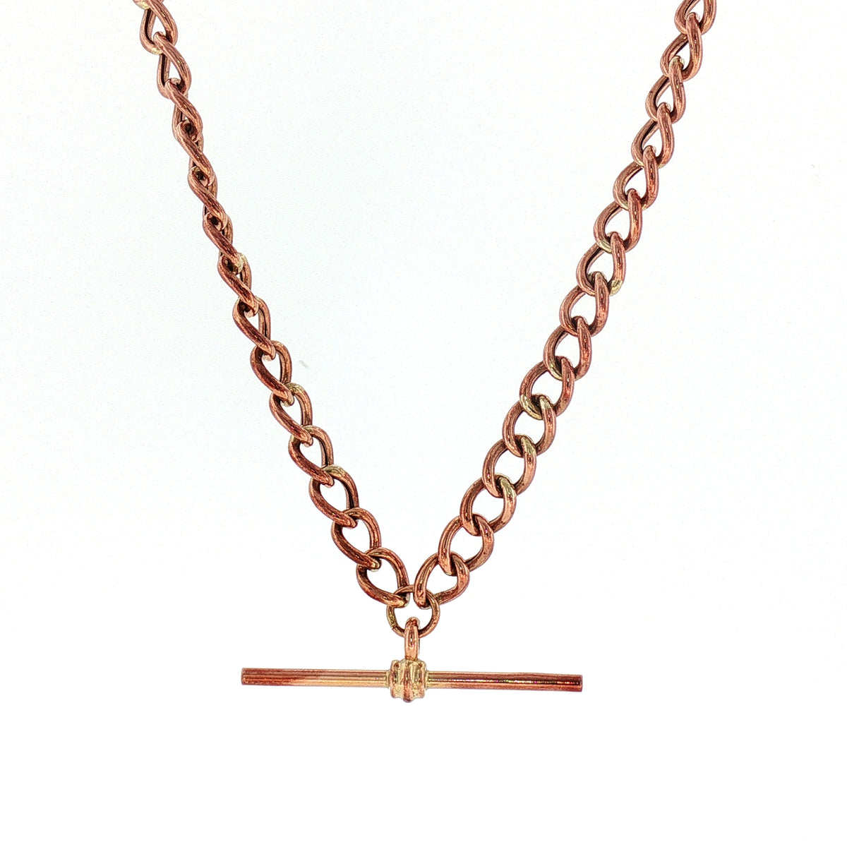 Vintage Curb T-Bar Albert Chain Weighing 15.2g in 9ct Rose Gold