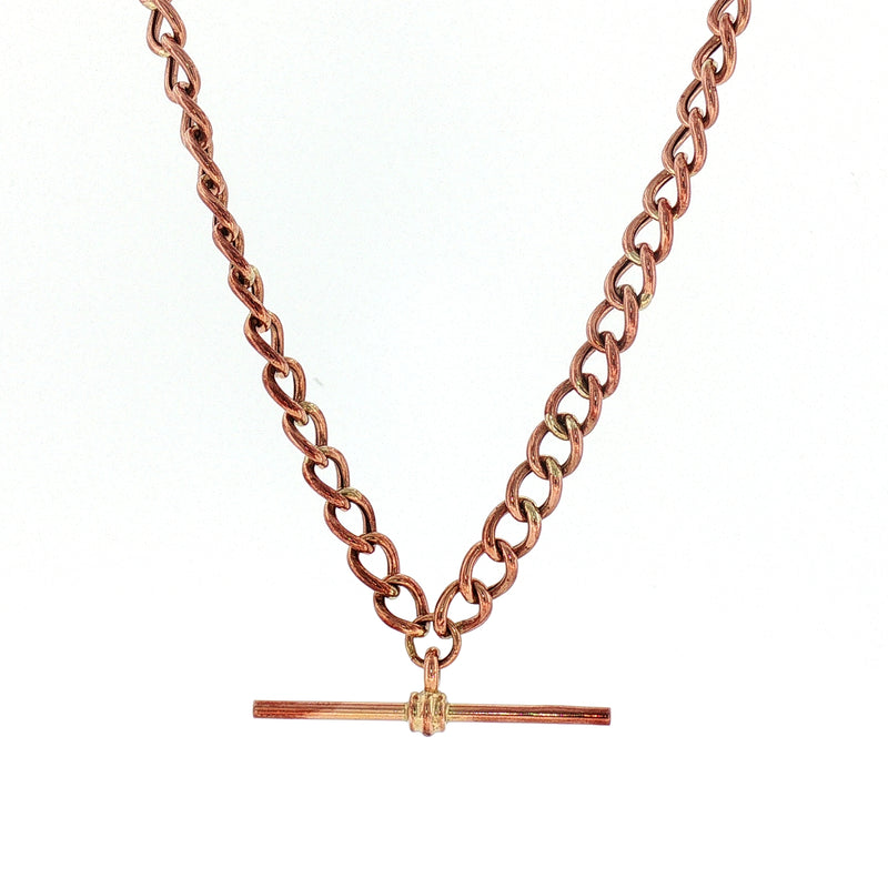 Vintage Curb T-Bar Albert Chain Weighing 15.2g in 9ct Rose Gold