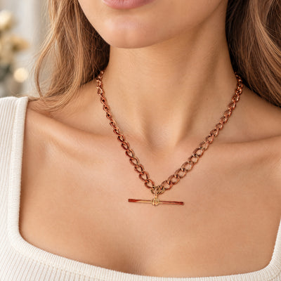 Vintage Curb T-Bar Albert Chain Weighing 15.2g in 9ct Rose Gold