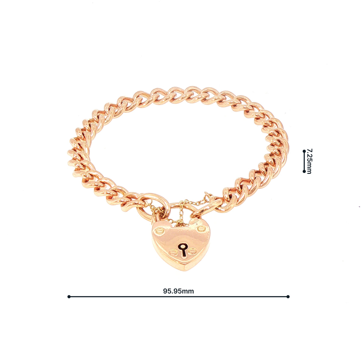 Vintage Curb Link Bracelet with Heart Shape Padlock in 9ct Rose Gold