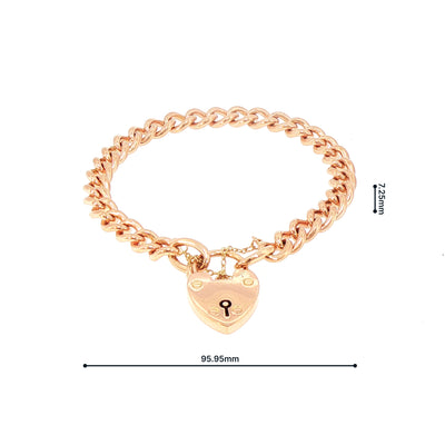Vintage Curb Link Bracelet with Heart Shape Padlock in 9ct Rose Gold