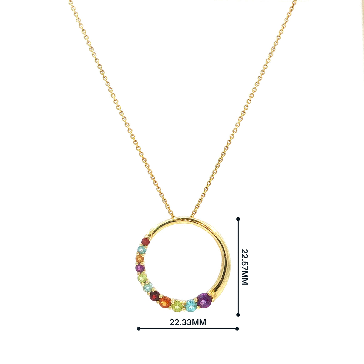 Vintage Multi-Colour Stone Circle Pendant Necklace in 14ct Yellow Gold