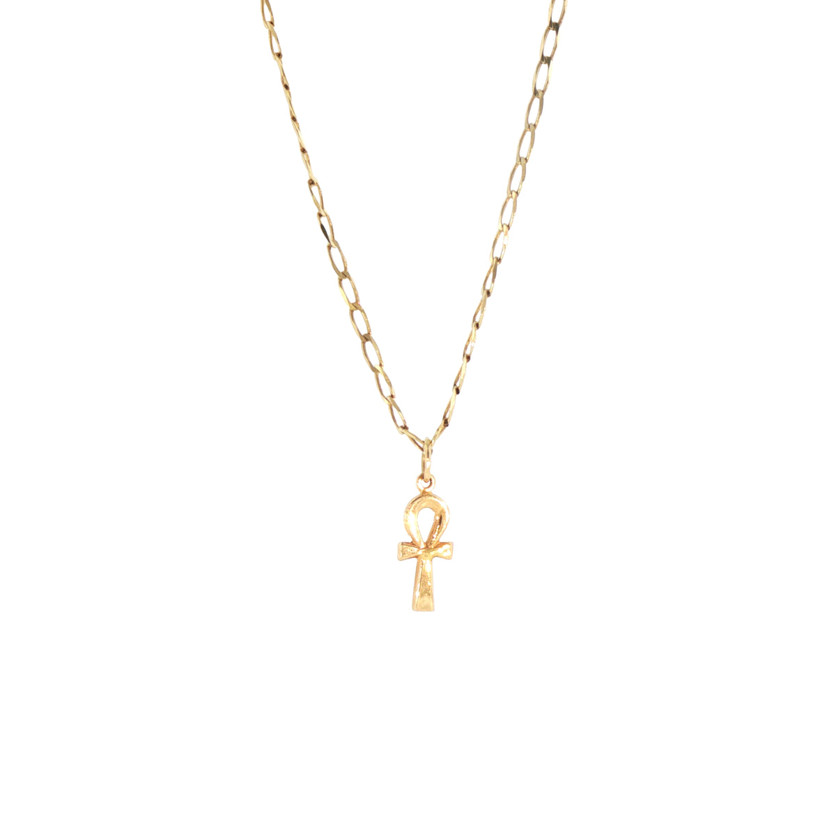 Egyptian Ankh Cross Pendant with 20" Curb Chain in 9ct Yellow Gold