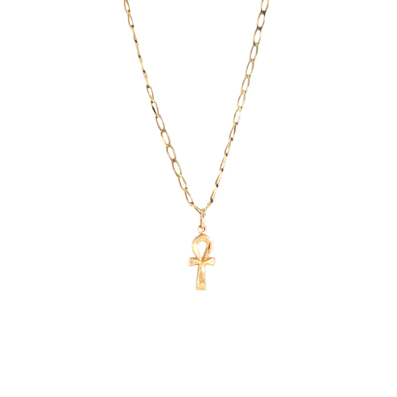 Egyptian Ankh Cross Pendant with 20" Curb Chain in 9ct Yellow Gold