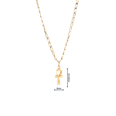 Egyptian Ankh Cross Pendant with 20" Curb Chain in 9ct Yellow Gold