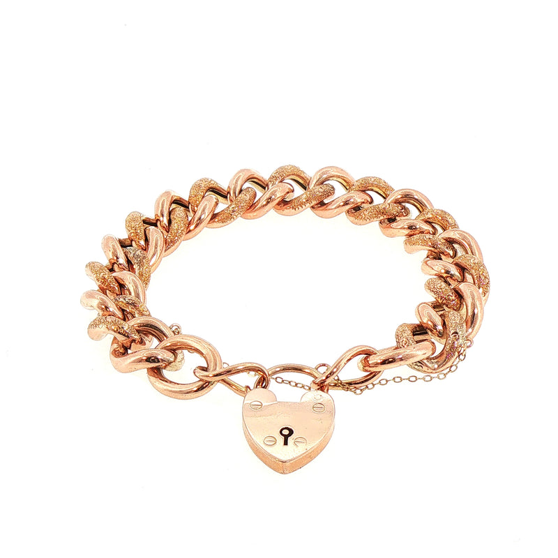 Vintage Curb Chase Link Heart Padlock Bracelet Weighing 31.2g in 9ct Rose Gold