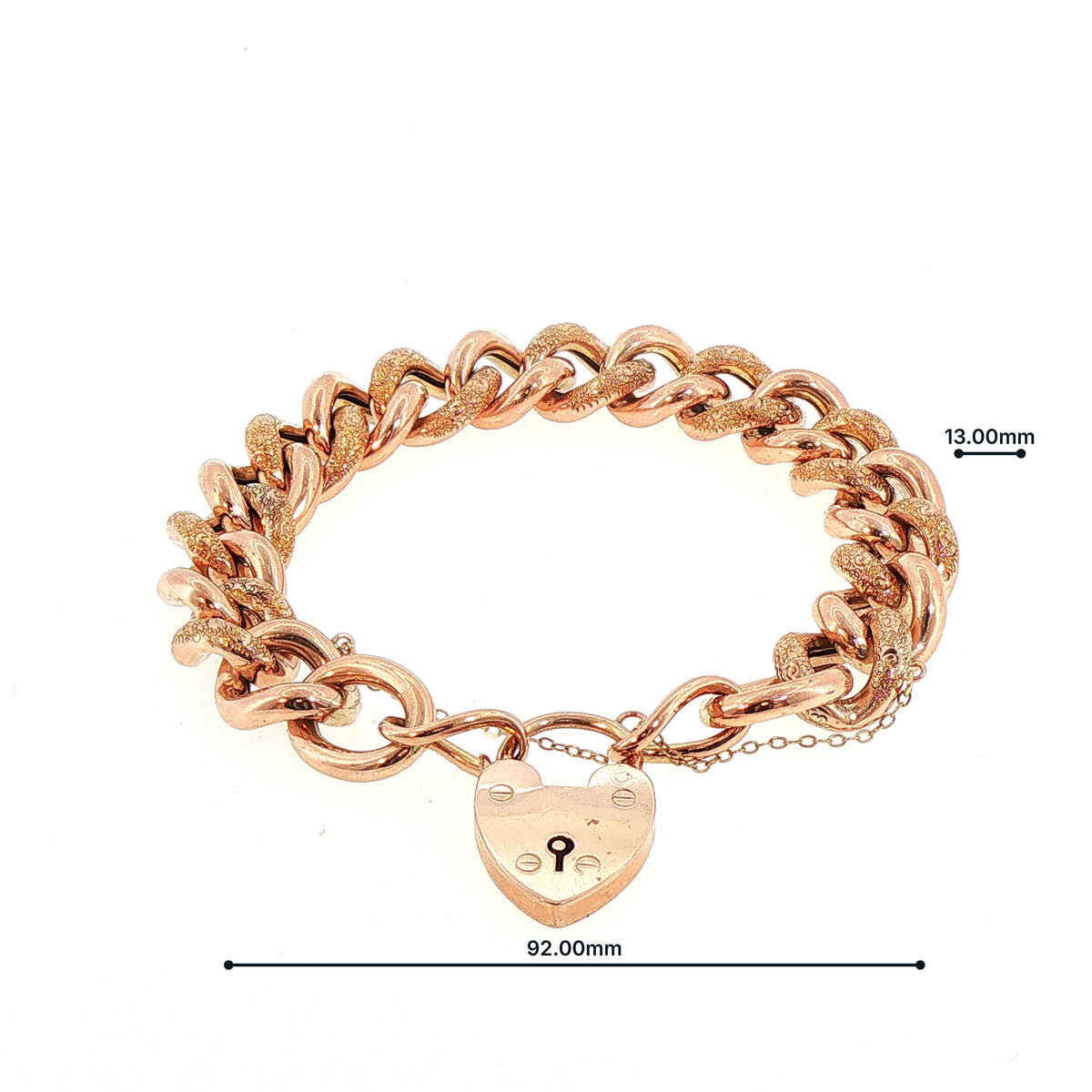 Vintage Curb Chase Link Heart Padlock Bracelet Weighing 31.2g in 9ct Rose Gold