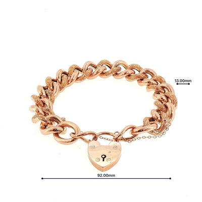 Vintage Curb Chase Link Heart Padlock Bracelet Weighing 31.2g in 9ct Rose Gold