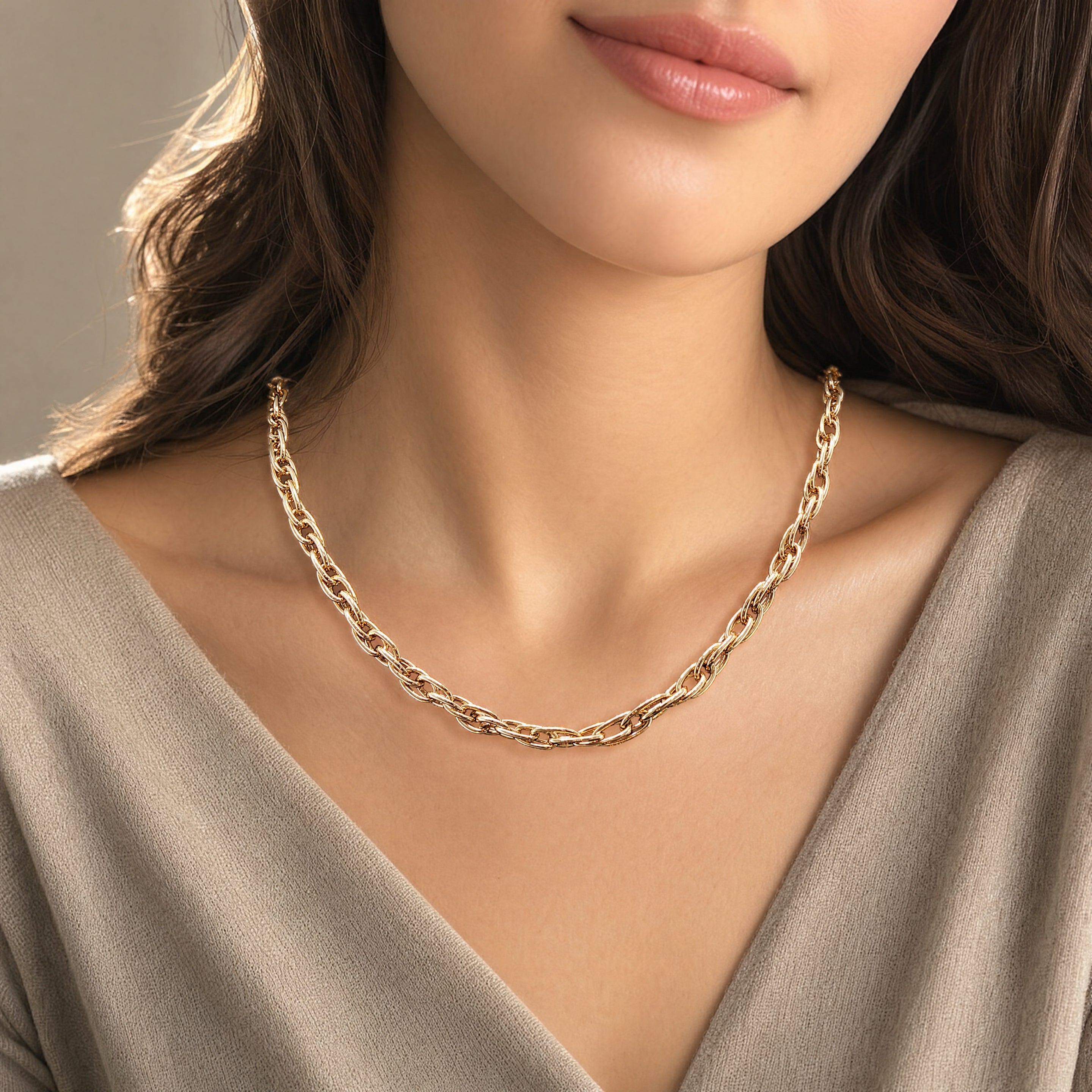 9ct Yellow Gold Interlocking Oval Link Chain Necklace