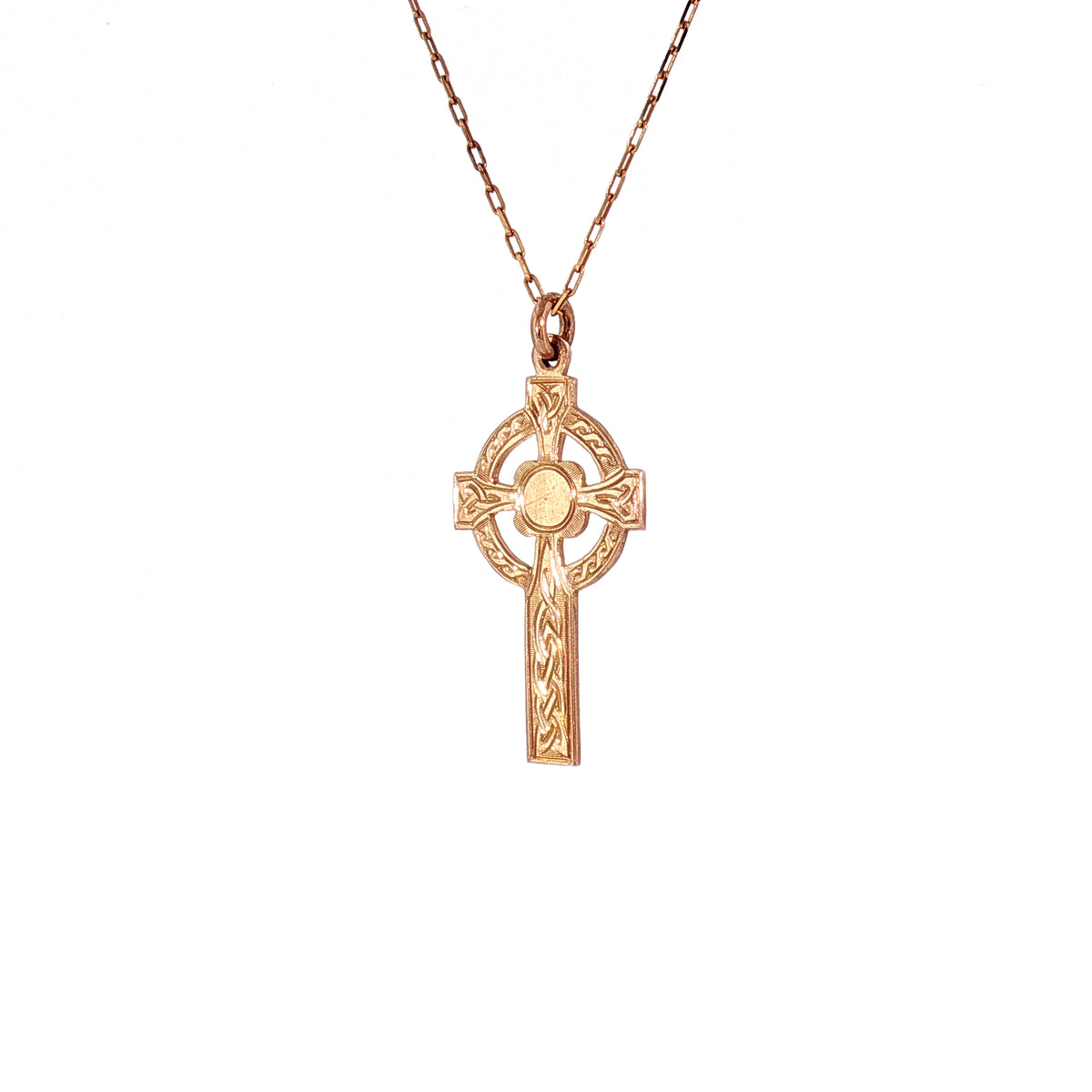 Vintage Celtic Cross Pendant on chain in 9ct Rose Gold
