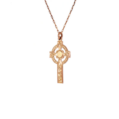 Vintage Celtic Cross Pendant on chain in 9ct Rose Gold
