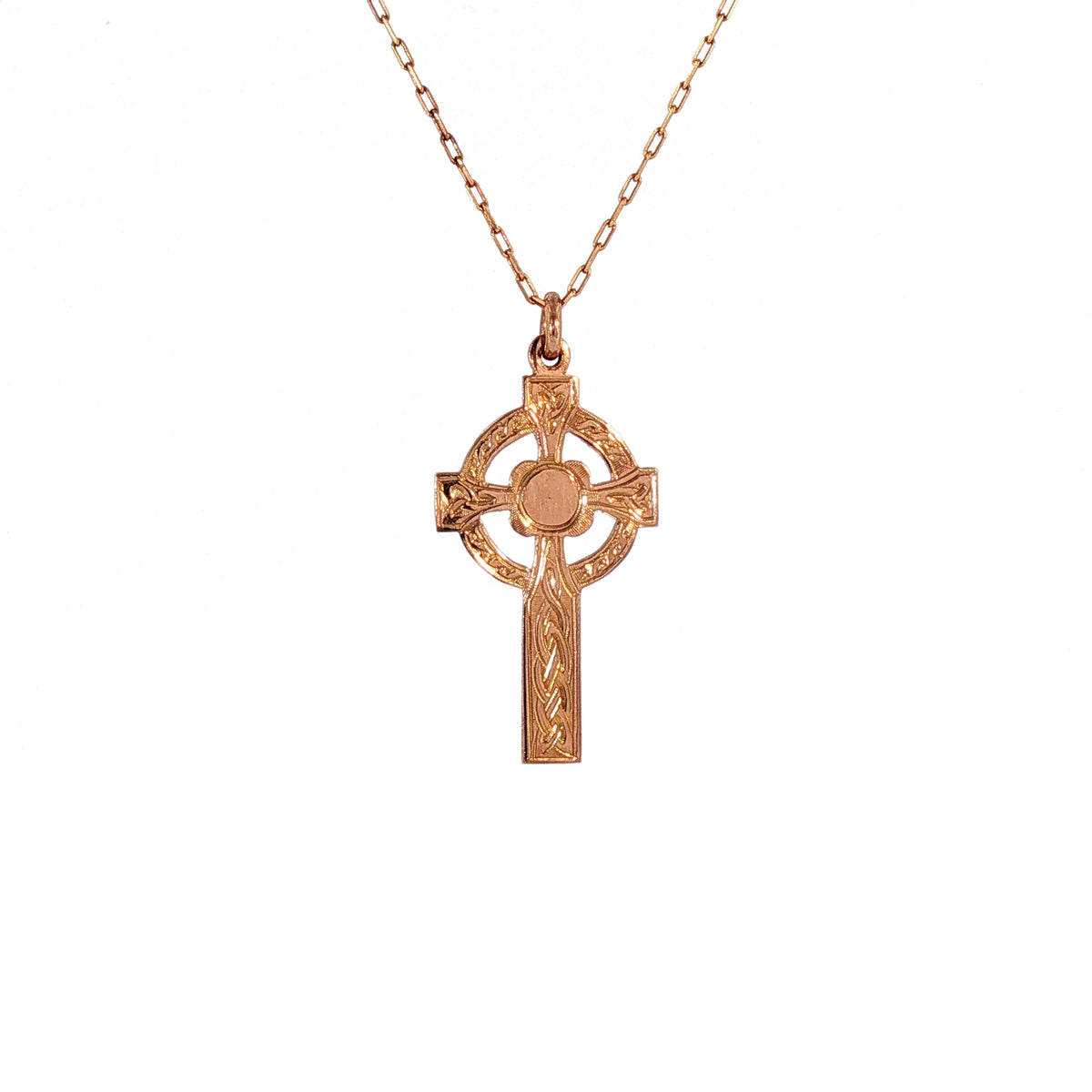 Vintage Celtic Cross Pendant on chain in 9ct Rose Gold