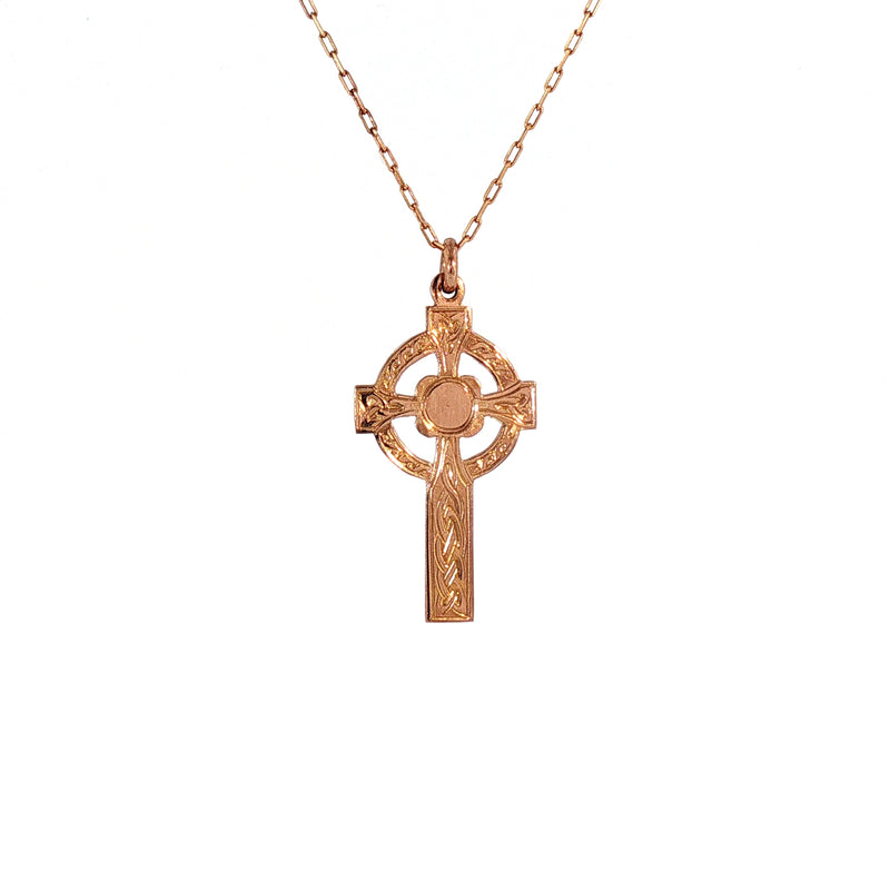 Vintage Celtic Cross Pendant on chain in 9ct Rose Gold