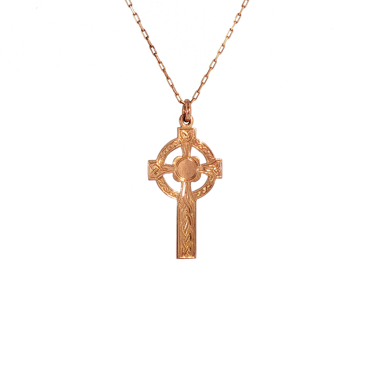 Vintage Celtic Cross Pendant on chain in 9ct Rose Gold