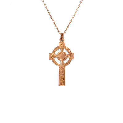 Vintage Celtic Cross Pendant on chain in 9ct Rose Gold