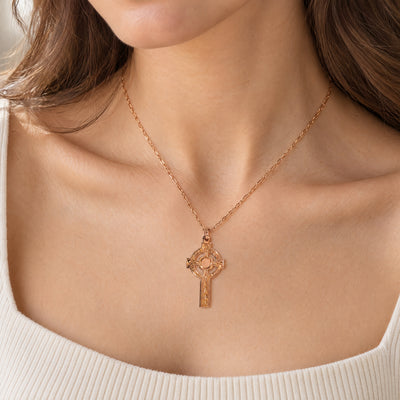 Vintage Celtic Cross Pendant on chain in 9ct Rose Gold