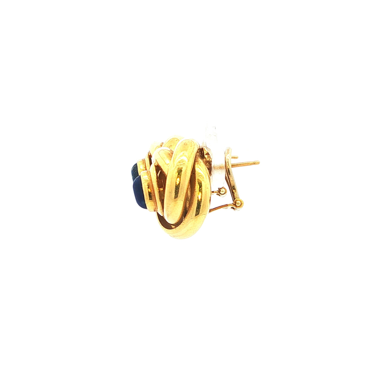 Elegant Ladies Lapiz Lazulle Knot Earrings with Blue Oval Stone Weighing 11g in 18ct Yellow Gold