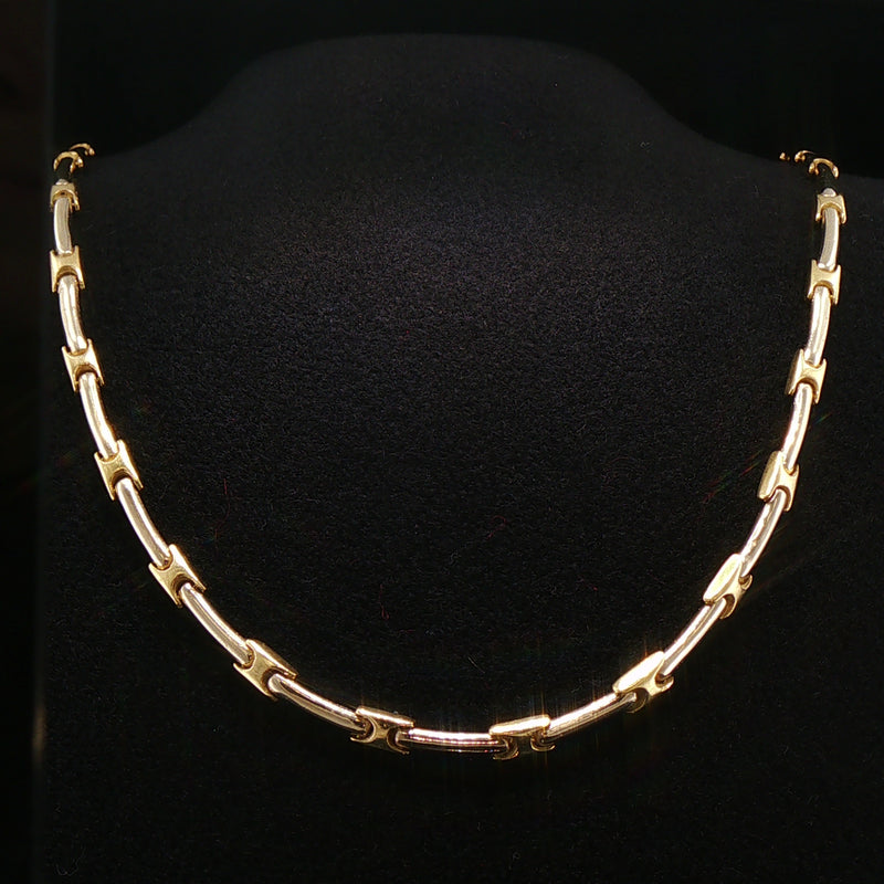 18ct Two-Tone Vintage Gold Bar and Link Chain Necklet