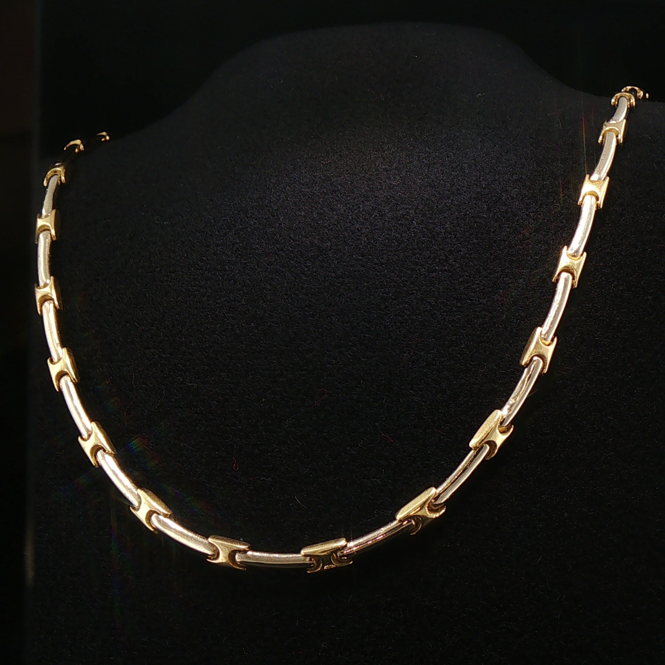 18ct Two-Tone Vintage Gold Bar and Link Chain Necklet