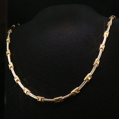 18ct Two-Tone Vintage Gold Bar and Link Chain Necklet